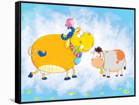 Milky Moo-Blue Fish-Framed Stretched Canvas