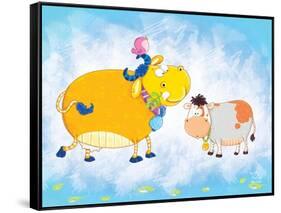 Milky Moo-Blue Fish-Framed Stretched Canvas