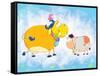 Milky Moo-Blue Fish-Framed Stretched Canvas