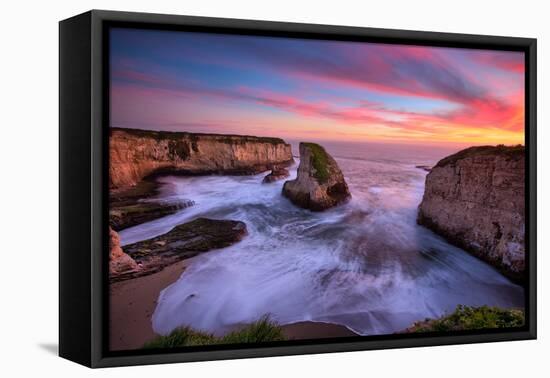 Milky Water Sunset at Shark Fin Cove, California Coast, Santa Cruz, Davenport-Vincent James-Framed Stretched Canvas