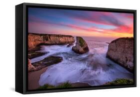 Milky Water Sunset at Shark Fin Cove, California Coast, Santa Cruz, Davenport-Vincent James-Framed Stretched Canvas