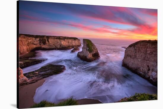 Milky Water Sunset at Shark Fin Cove, California Coast, Santa Cruz, Davenport-Vincent James-Stretched Canvas
