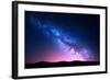 Milky Way and Pink Light at Mountains. Night Colorful Landscape. Starry Sky with Hills at Summer. B-Denis Belitsky-Framed Photographic Print