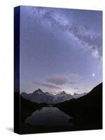 Milky Way over Bachalpsee lake on a summer night, Grindelwald, Jungfrau Region, Bernese Oberland-Roberto Moiola-Stretched Canvas
