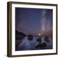 Milky Way over Ocean and Sea Stacks, Samuel Boardman State Park, Oregon, America, USA-Simonbyrne-Framed Photographic Print