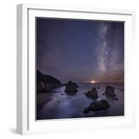 Milky Way over Ocean and Sea Stacks, Samuel Boardman State Park, Oregon, America, USA-Simonbyrne-Framed Photographic Print