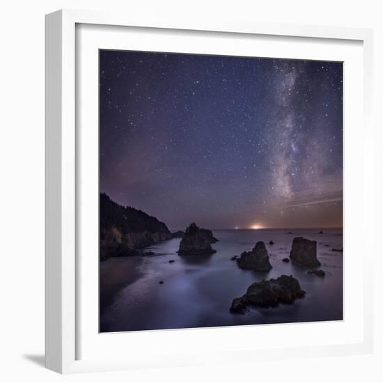 Milky Way over Ocean and Sea Stacks, Samuel Boardman State Park, Oregon, America, USA-Simonbyrne-Framed Photographic Print