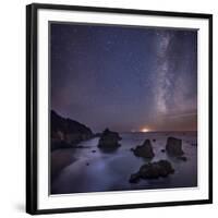 Milky Way over Ocean and Sea Stacks, Samuel Boardman State Park, Oregon, America, USA-Simonbyrne-Framed Photographic Print