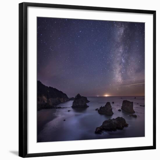 Milky Way over Ocean and Sea Stacks, Samuel Boardman State Park, Oregon, America, USA-Simonbyrne-Framed Photographic Print