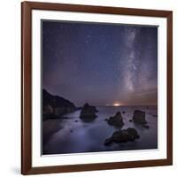 Milky Way over Ocean and Sea Stacks, Samuel Boardman State Park, Oregon, America, USA-Simonbyrne-Framed Photographic Print