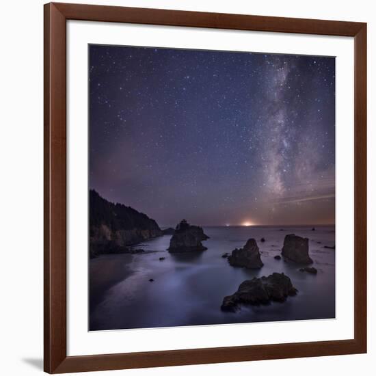 Milky Way over Ocean and Sea Stacks, Samuel Boardman State Park, Oregon, America, USA-Simonbyrne-Framed Photographic Print