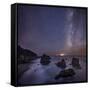 Milky Way over Ocean and Sea Stacks, Samuel Boardman State Park, Oregon, America, USA-Simonbyrne-Framed Stretched Canvas