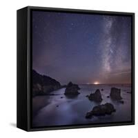 Milky Way over Ocean and Sea Stacks, Samuel Boardman State Park, Oregon, America, USA-Simonbyrne-Framed Stretched Canvas