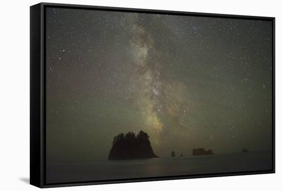 Milky Way rising behind sea stacks at 2nd Beach, Olympic National Park, Washington State-Greg Probst-Framed Stretched Canvas