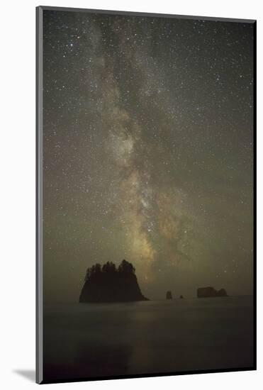 Milky Way rising behind sea stacks at 2nd Beach, Olympic National Park, Washington State-Greg Probst-Mounted Photographic Print