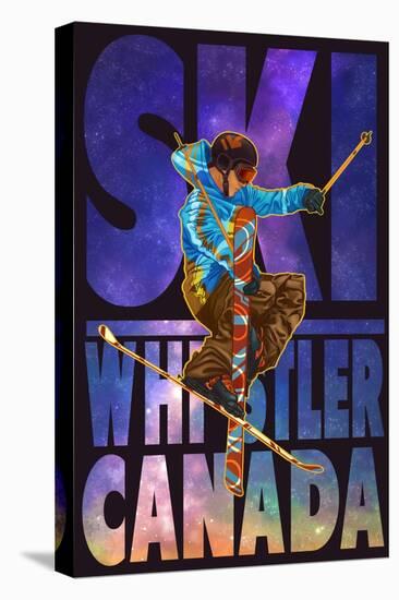 Milky Way Skier - Whistler, Canada-Lantern Press-Stretched Canvas