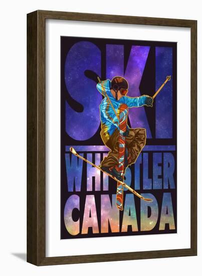 Milky Way Skier - Whistler, Canada-Lantern Press-Framed Art Print