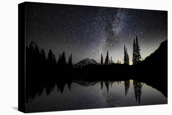 Milky Way with Climbers' Lights, Mount Rainier, Washington-Art Wolfe-Stretched Canvas