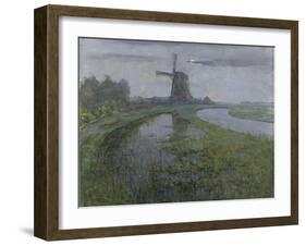 Mill Along the River Gein by Moonlight-Piet Mondriaan-Framed Art Print