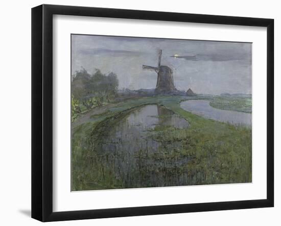 Mill Along the River Gein by Moonlight-Piet Mondriaan-Framed Art Print