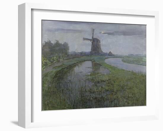 Mill Along the River Gein by Moonlight-Piet Mondriaan-Framed Art Print