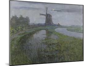 Mill Along the River Gein by Moonlight-Piet Mondriaan-Mounted Art Print