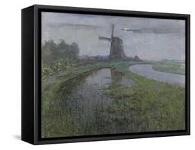 Mill Along the River Gein by Moonlight-Piet Mondriaan-Framed Stretched Canvas