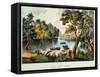 Mill Cove Lake (Colour Litho)-Currier & Ives-Framed Stretched Canvas