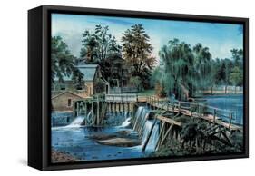 Mill-Dam-Currier & Ives-Framed Stretched Canvas