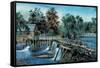 Mill-Dam-Currier & Ives-Framed Stretched Canvas