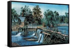 Mill-Dam-Currier & Ives-Framed Stretched Canvas