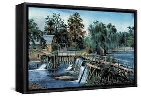 Mill-Dam-Currier & Ives-Framed Stretched Canvas