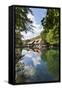 Mill Reflecting in Blautopf Spring, Blaubeuren, Swabian Alb, Baden Wurttemberg, Germany, Europe-Markus Lange-Framed Stretched Canvas