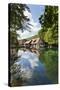 Mill Reflecting in Blautopf Spring, Blaubeuren, Swabian Alb, Baden Wurttemberg, Germany, Europe-Markus Lange-Stretched Canvas