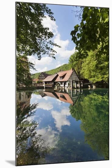 Mill Reflecting in Blautopf Spring, Blaubeuren, Swabian Alb, Baden Wurttemberg, Germany, Europe-Markus Lange-Mounted Photographic Print