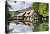 Mill Reflecting in Blautopf Spring, Blaubeuren, Swabian Alb, Baden Wurttemberg, Germany, Europe-Markus Lange-Stretched Canvas