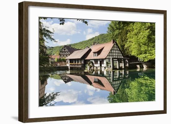 Mill Reflecting in Blautopf Spring, Blaubeuren, Swabian Alb, Baden Wurttemberg, Germany, Europe-Markus Lange-Framed Photographic Print