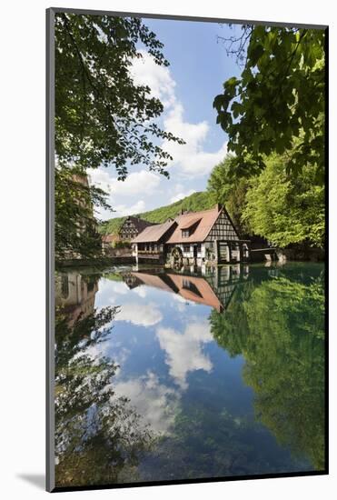 Mill Reflecting in Blautopf Spring, Blaubeuren, Swabian Alb, Baden Wurttemberg, Germany, Europe-Markus Lange-Mounted Photographic Print