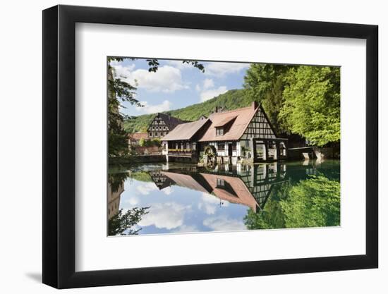 Mill Reflecting in Blautopf Spring, Blaubeuren, Swabian Alb, Baden Wurttemberg, Germany, Europe-Markus Lange-Framed Photographic Print