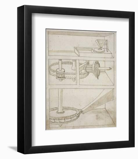 Mill with horizontal water wheel-Francesco di Giorgio Martini-Framed Art Print