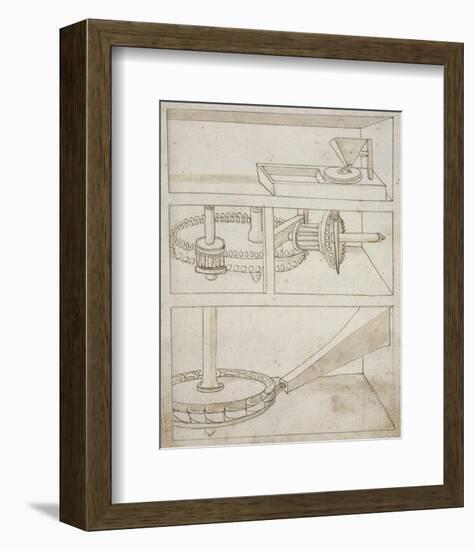 Mill with horizontal water wheel-Francesco di Giorgio Martini-Framed Art Print