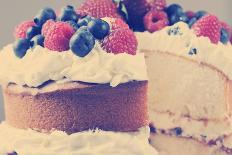 Sponge Layer Cake with Fresh Whipped Cream, Raspberry Jelly and Raspberries, Strawberries and Blueb-Milleflore Images-Photographic Print