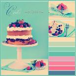 Vintage Retro Style Afternoon Tea Sponge Cake with Whipped Cream and Fresh Berries Collage of Three-Milleflore Images-Stretched Canvas