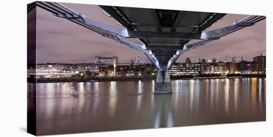 Millenium Bridge from Below, the Thames, at Night, London, England, Uk-Axel Schmies-Stretched Canvas