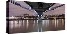 Millenium Bridge from Below, the Thames, at Night, London, England, Uk-Axel Schmies-Stretched Canvas