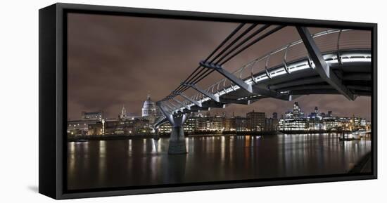 Millenium Bridge, Night Photography, City View with St. Paul's Cathedral, the Thames, London-Axel Schmies-Framed Stretched Canvas