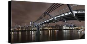 Millenium Bridge, Night Photography, City View with St. Paul's Cathedral, the Thames, London-Axel Schmies-Stretched Canvas