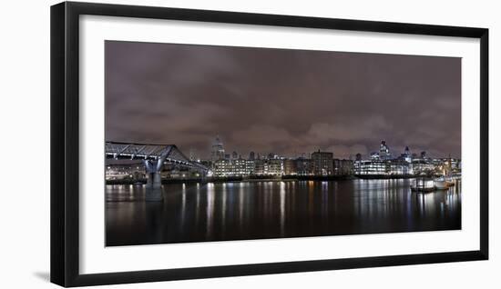 Millenium Bridge, Night Photography, Cityscape with St Paul's Cathedral, the Thames, London-Axel Schmies-Framed Photographic Print