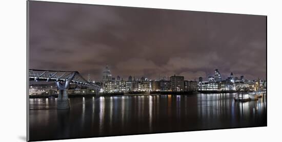 Millenium Bridge, Night Photography, Cityscape with St Paul's Cathedral, the Thames, London-Axel Schmies-Mounted Photographic Print