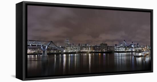 Millenium Bridge, Night Photography, Cityscape with St Paul's Cathedral, the Thames, London-Axel Schmies-Framed Stretched Canvas